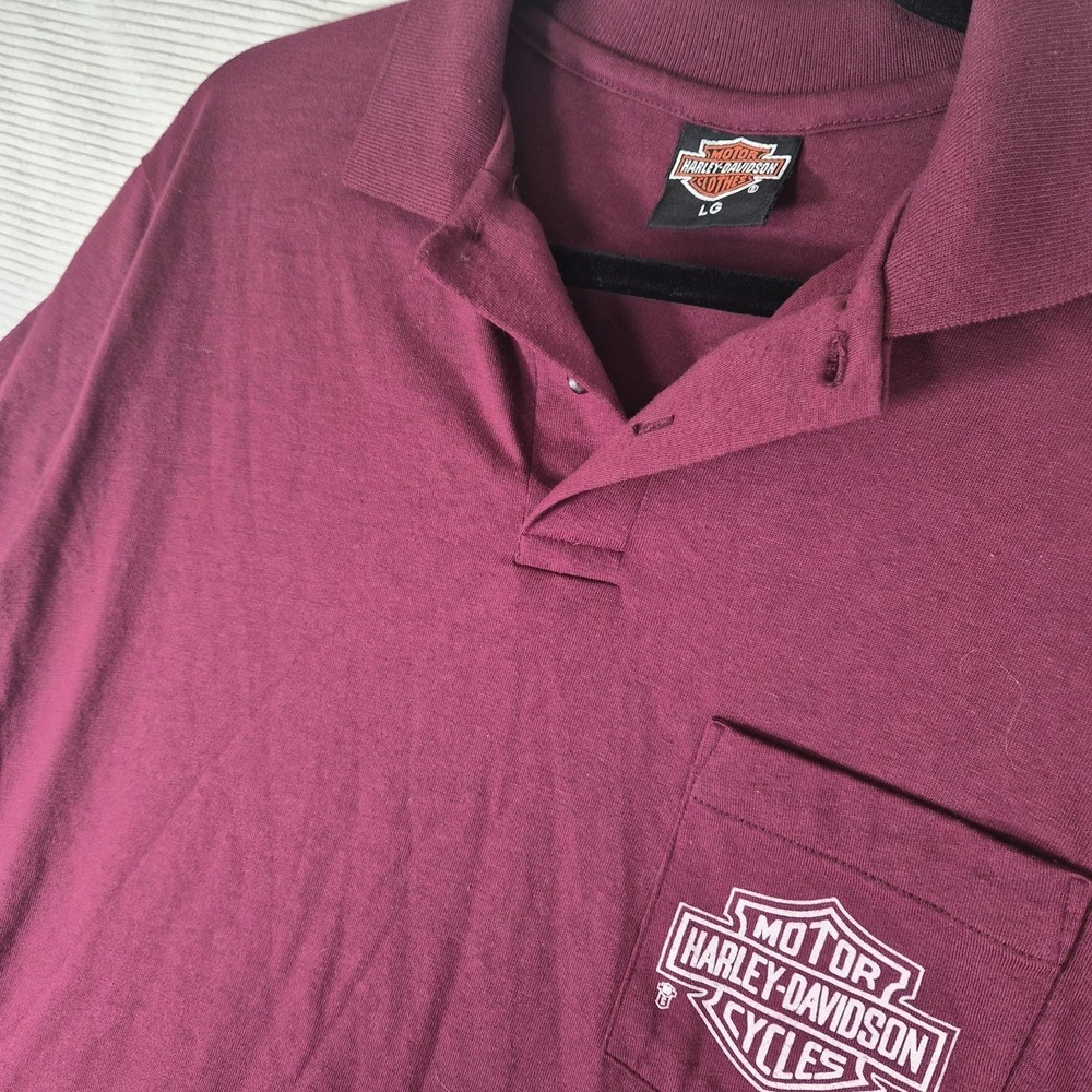 Harley Davidson Polo Shirt Mens Large Burgundy Curly's Winston Salem NC‎